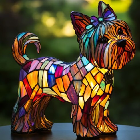 Stained-Glass Style LED Dog Night Light – Resin Dog Breed Lamp, Gift for Dog Lovers