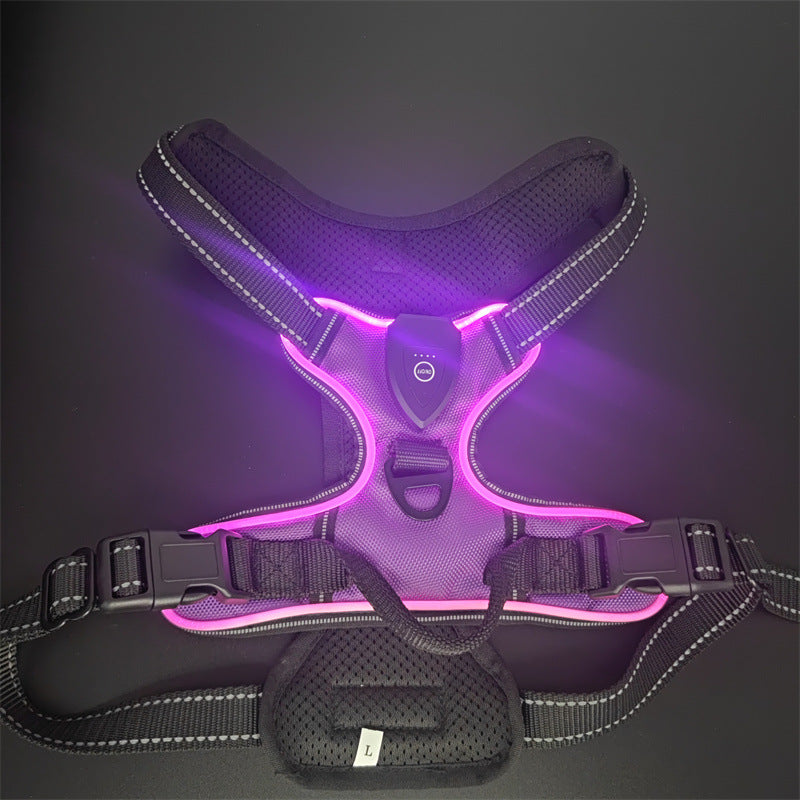 LED Light-Up Dog Harness – Rechargeable Reflective Nylon Harness