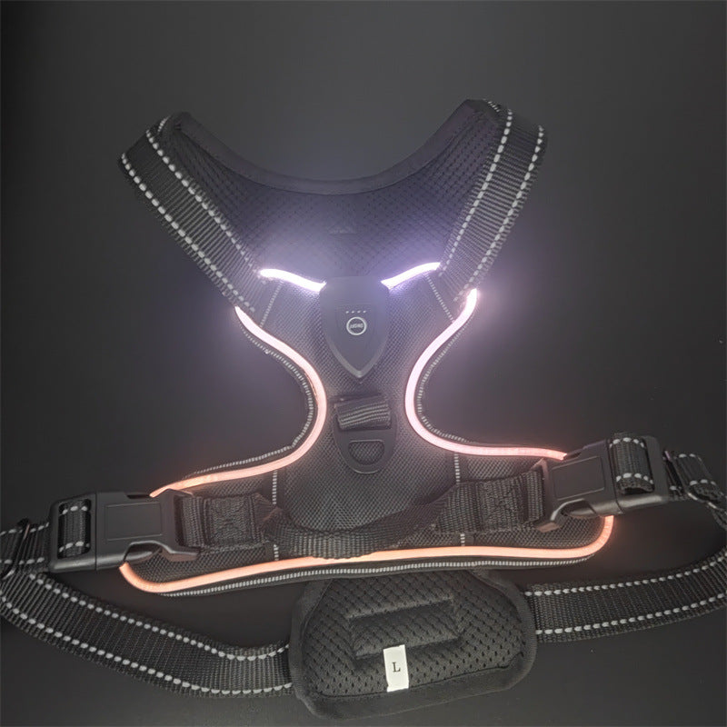LED Light-Up Dog Harness – Rechargeable Reflective Nylon Harness
