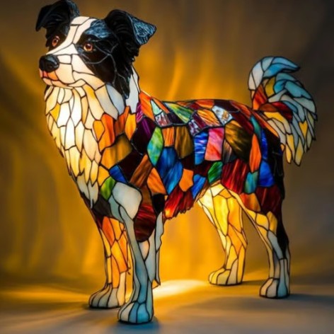 Stained-Glass Style LED Dog Night Light – Resin Dog Breed Lamp, Gift for Dog Lovers