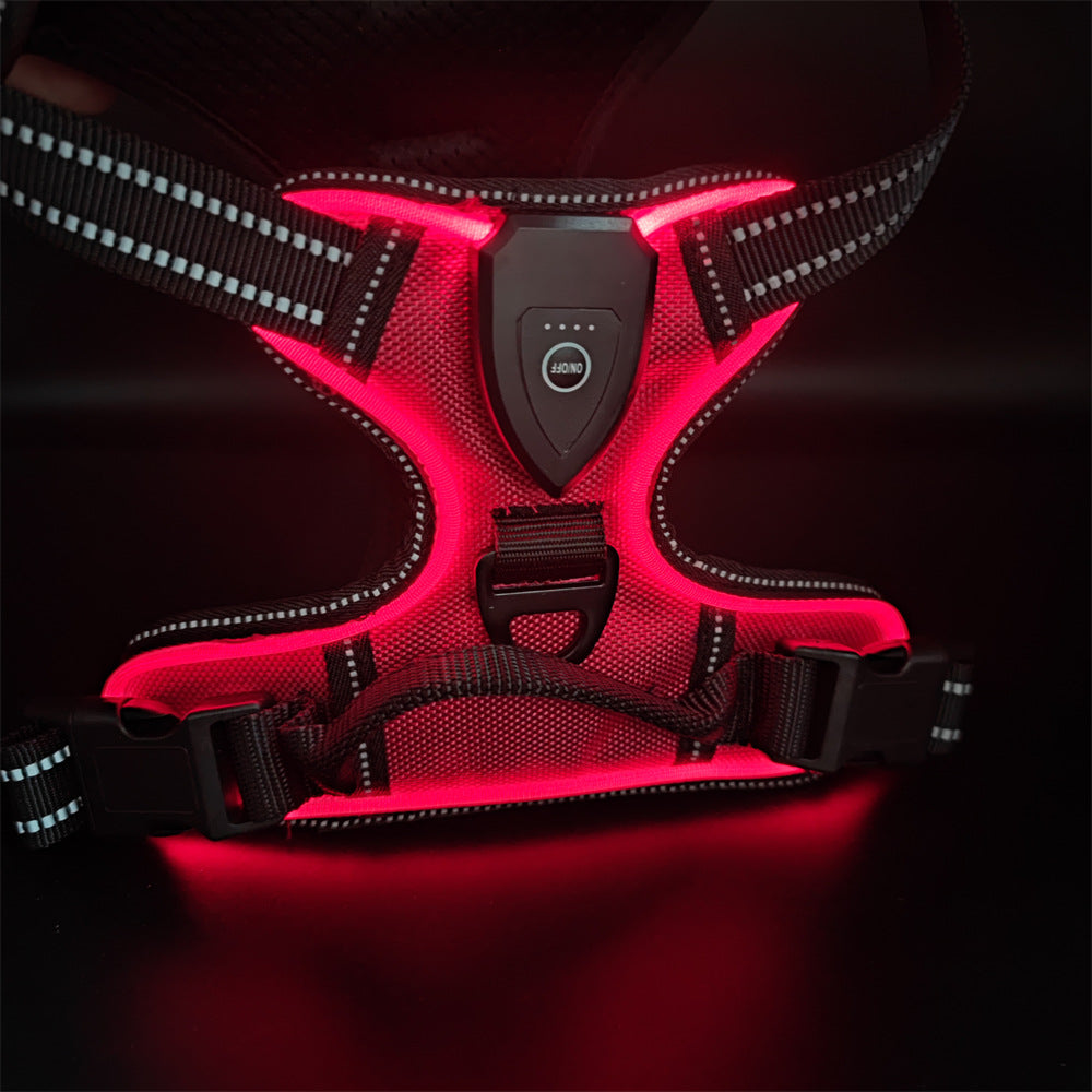 LED Light-Up Dog Harness – Rechargeable Reflective Nylon Harness