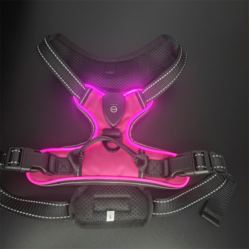 LED Light-Up Dog Harness – Rechargeable Reflective Nylon Harness