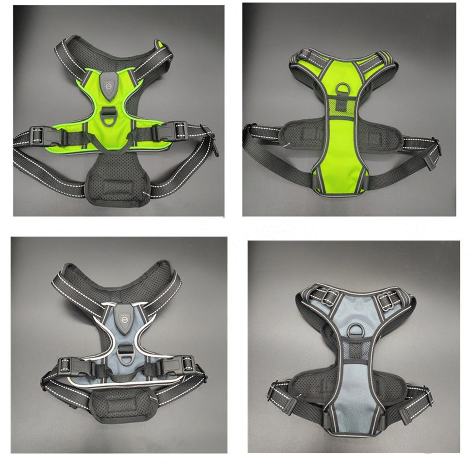 LED Light-Up Dog Harness – Rechargeable Reflective Nylon Harness