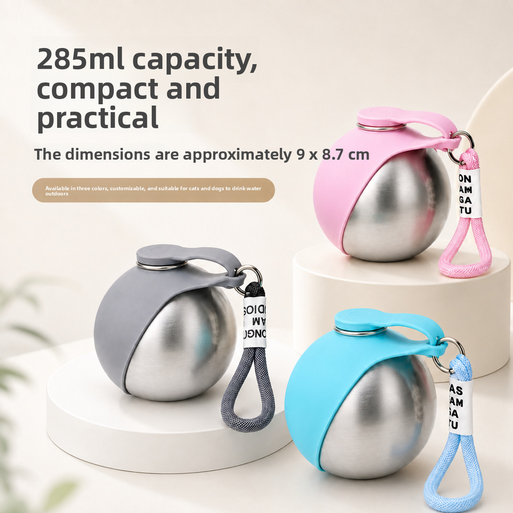 Portable Dog Water Bottle – 304 Stainless Steel Travel Water Dispenser with Carry Rope
