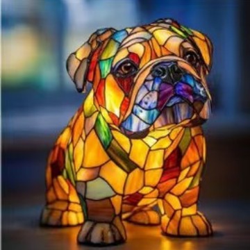 Stained-Glass Style LED Dog Night Light – Resin Dog Breed Lamp, Gift for Dog Lovers