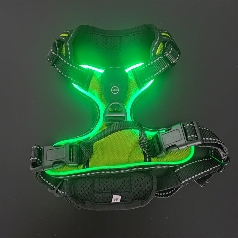LED Light-Up Dog Harness – Rechargeable Reflective Nylon Harness