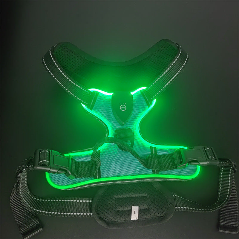 LED Light-Up Dog Harness – Rechargeable Reflective Nylon Harness