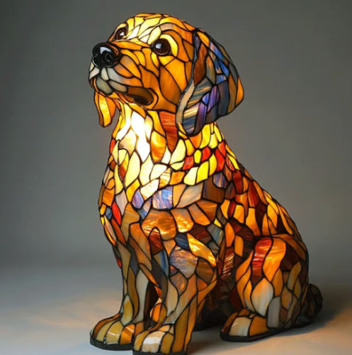 Stained-Glass Style LED Dog Night Light – Resin Dog Breed Lamp, Gift for Dog Lovers