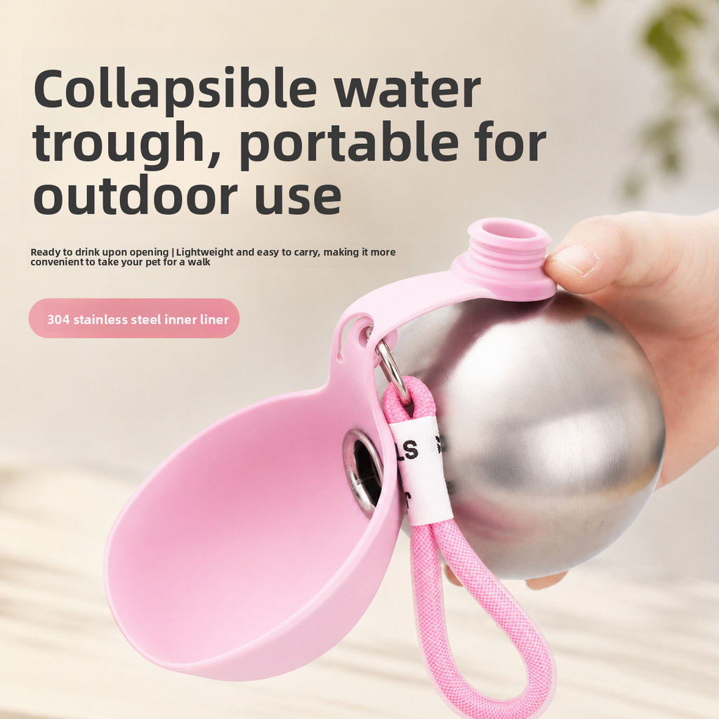 Portable Dog Water Bottle – 304 Stainless Steel Travel Water Dispenser with Carry Rope