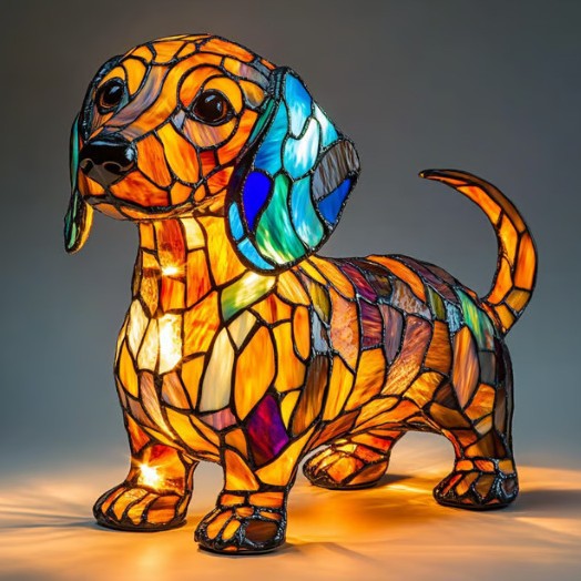 Stained-Glass Style LED Dog Night Light – Resin Dog Breed Lamp, Gift for Dog Lovers
