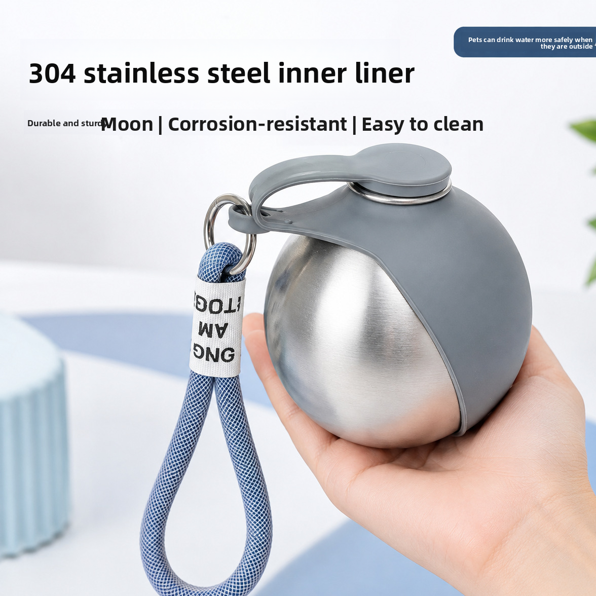 Portable Dog Water Bottle – 304 Stainless Steel Travel Water Dispenser with Carry Rope